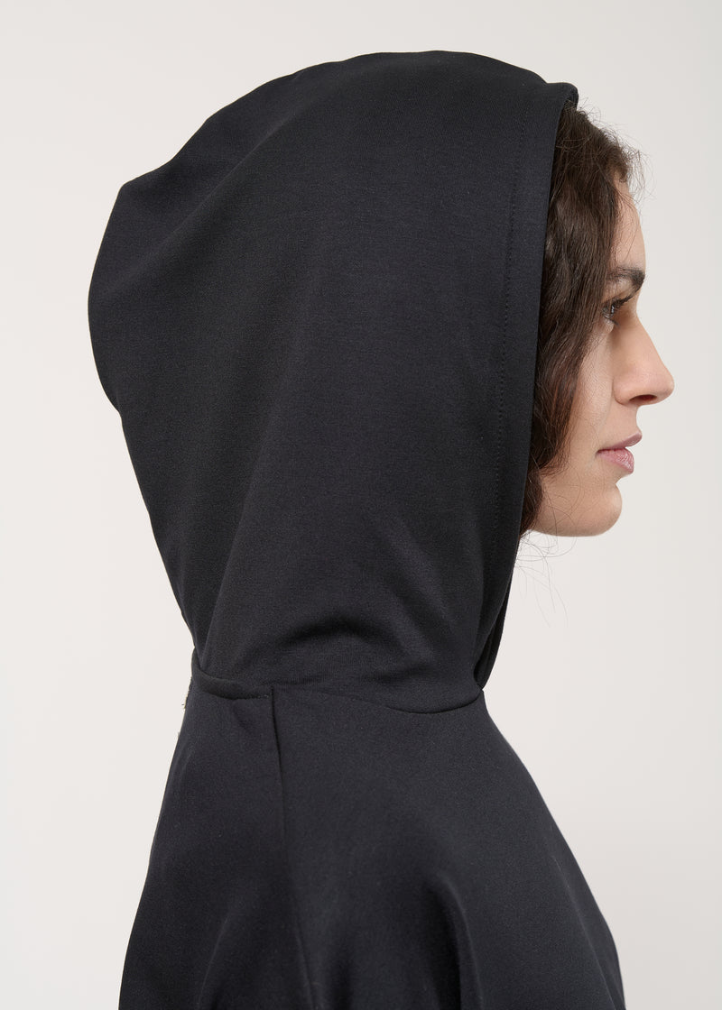Sweat ample à capuche noir ultra soft en popeline de coton - NOIR#couleur_NOIR
