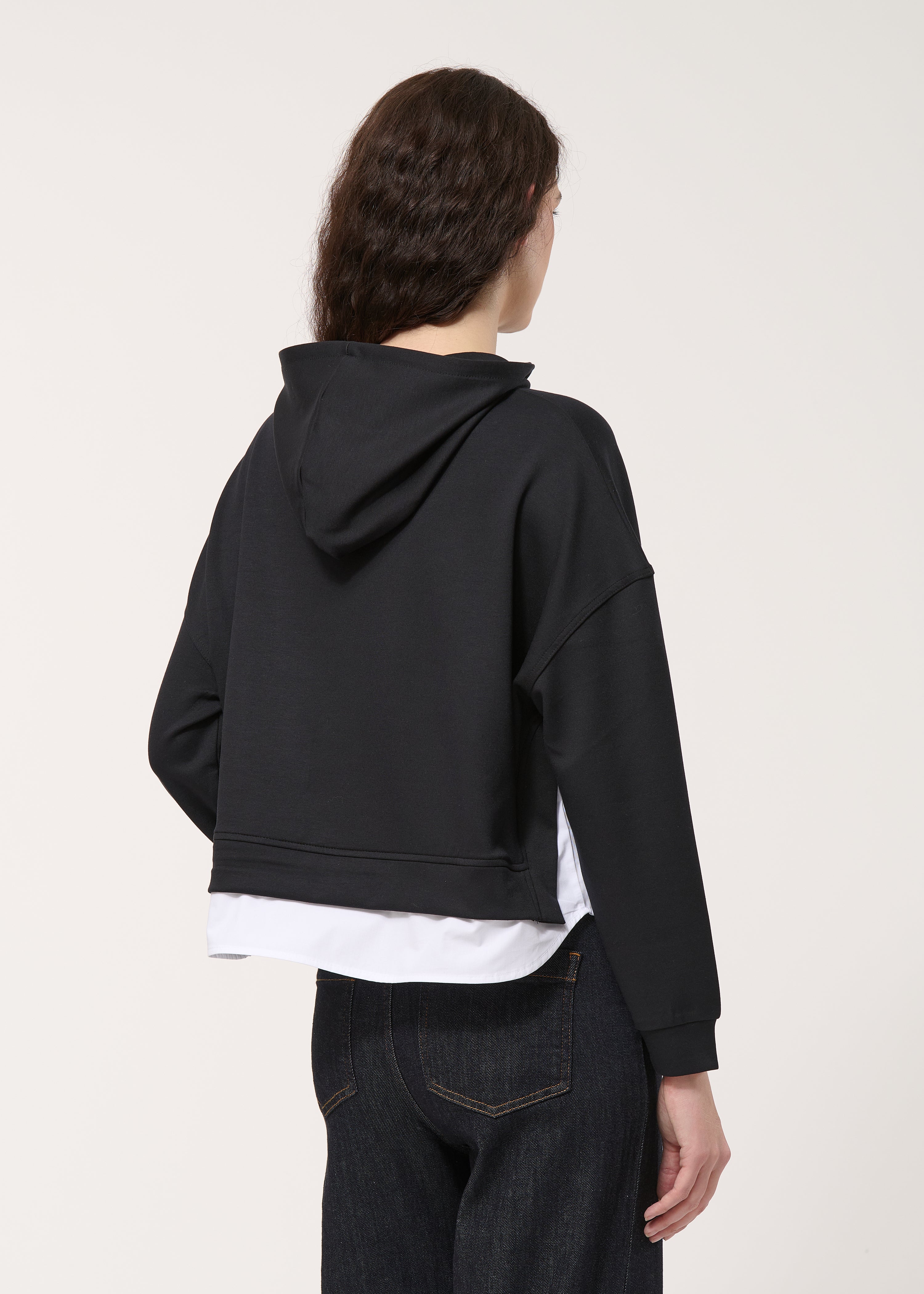 Sweat ample à capuche noir ultra soft en popeline de coton - NOIR#couleur_NOIR