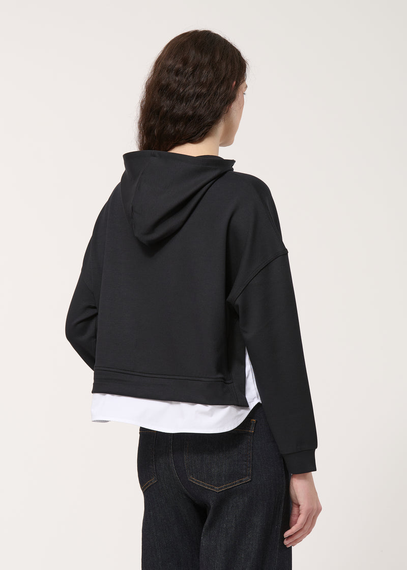 Sweat ample à capuche noir ultra soft en popeline de coton - NOIR#couleur_NOIR