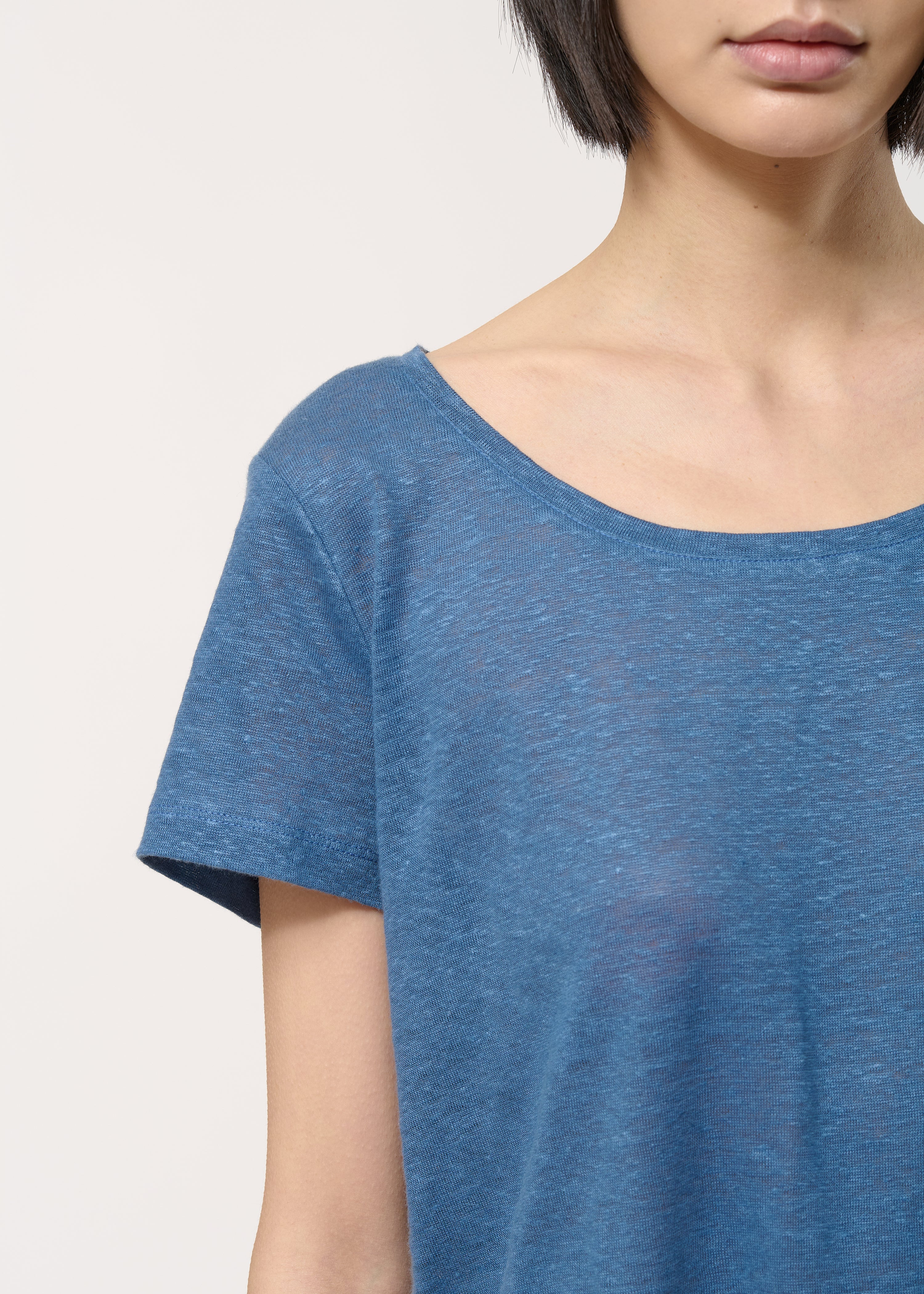 T-shirt loose bleu en lin - DENIM#couleur_DENIM