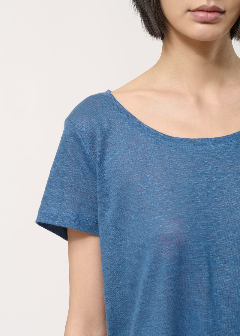 T-shirt loose bleu en lin - DENIM#couleur_DENIM