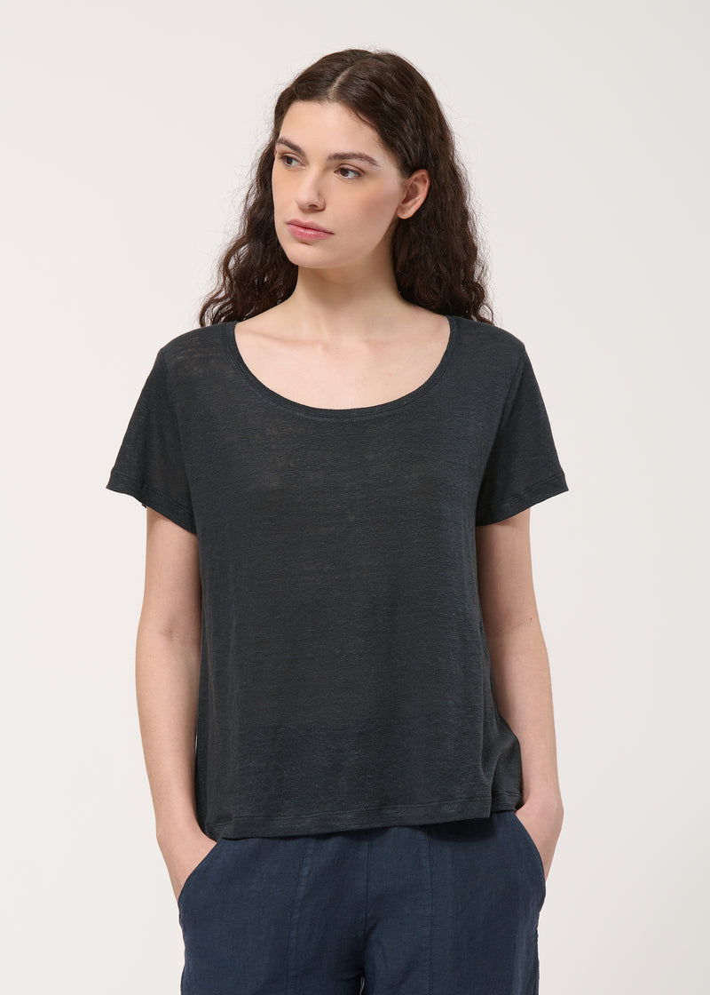 T-shirt loose noir en lin - CHARBON#couleur_CHARBON