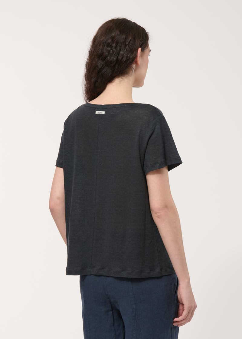 T-shirt loose noir en lin - CHARBON#couleur_CHARBON