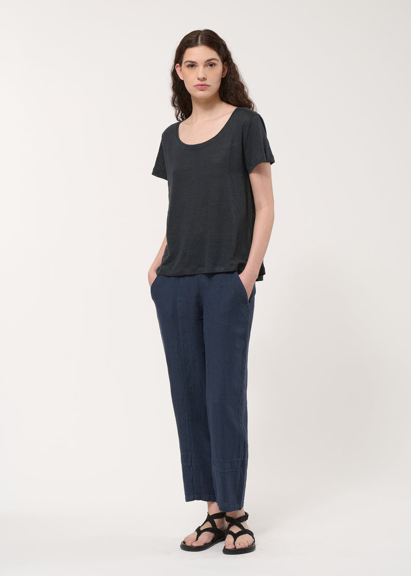 T-shirt loose noir en lin - CHARBON#couleur_CHARBON