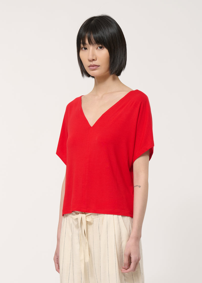 T-shirt oversize rouge en jersey ultra soft - VERMILLON#couleur_VERMILLON