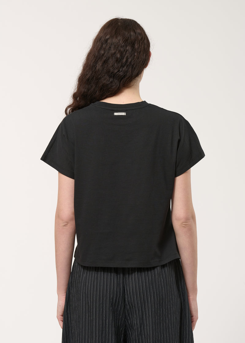 T-shirt asymétrique noir en coton biologique - NOIR#couleur_NOIR