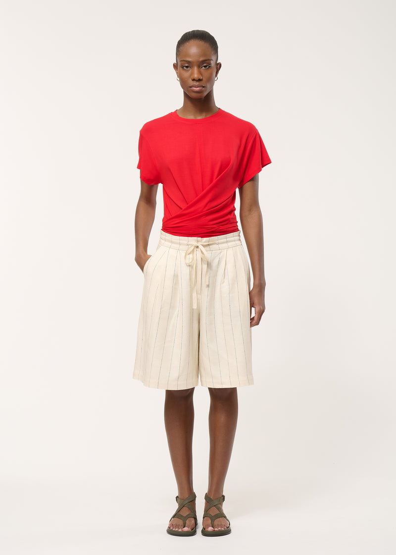 T-shirt drapé rouge en jersey ultra soft - VERMILLON#couleur_VERMILLON