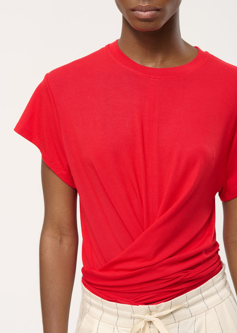 T-shirt drapé rouge en jersey ultra soft - VERMILLON#couleur_VERMILLON