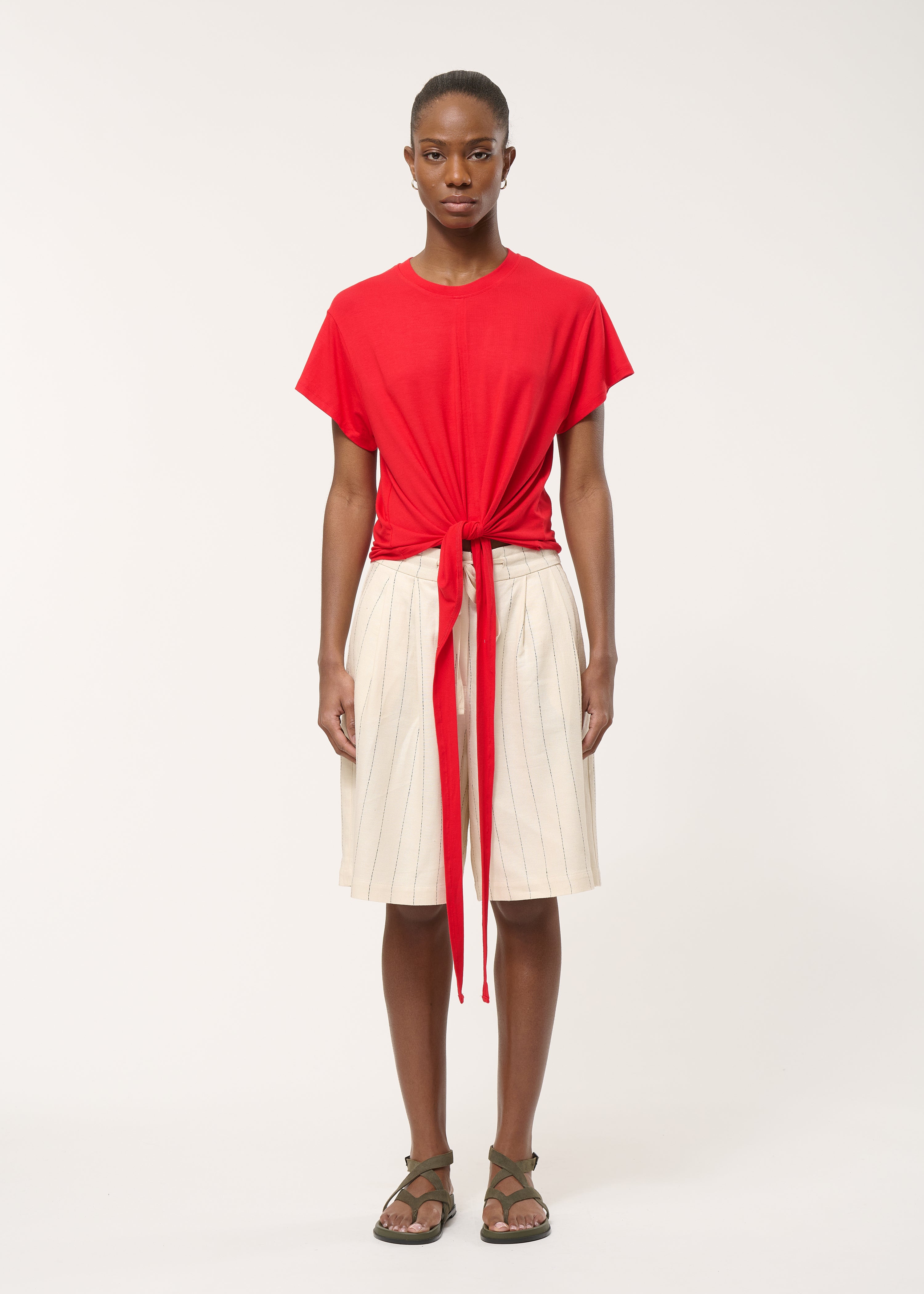 T-shirt drapé rouge en jersey ultra soft - VERMILLON#couleur_VERMILLON