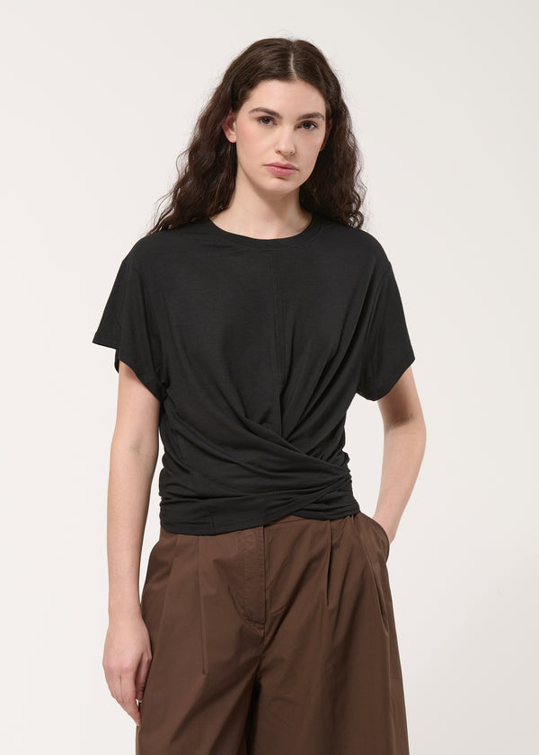 T-shirt drapé noir en jersey ultra soft - NOIR#couleur_NOIR