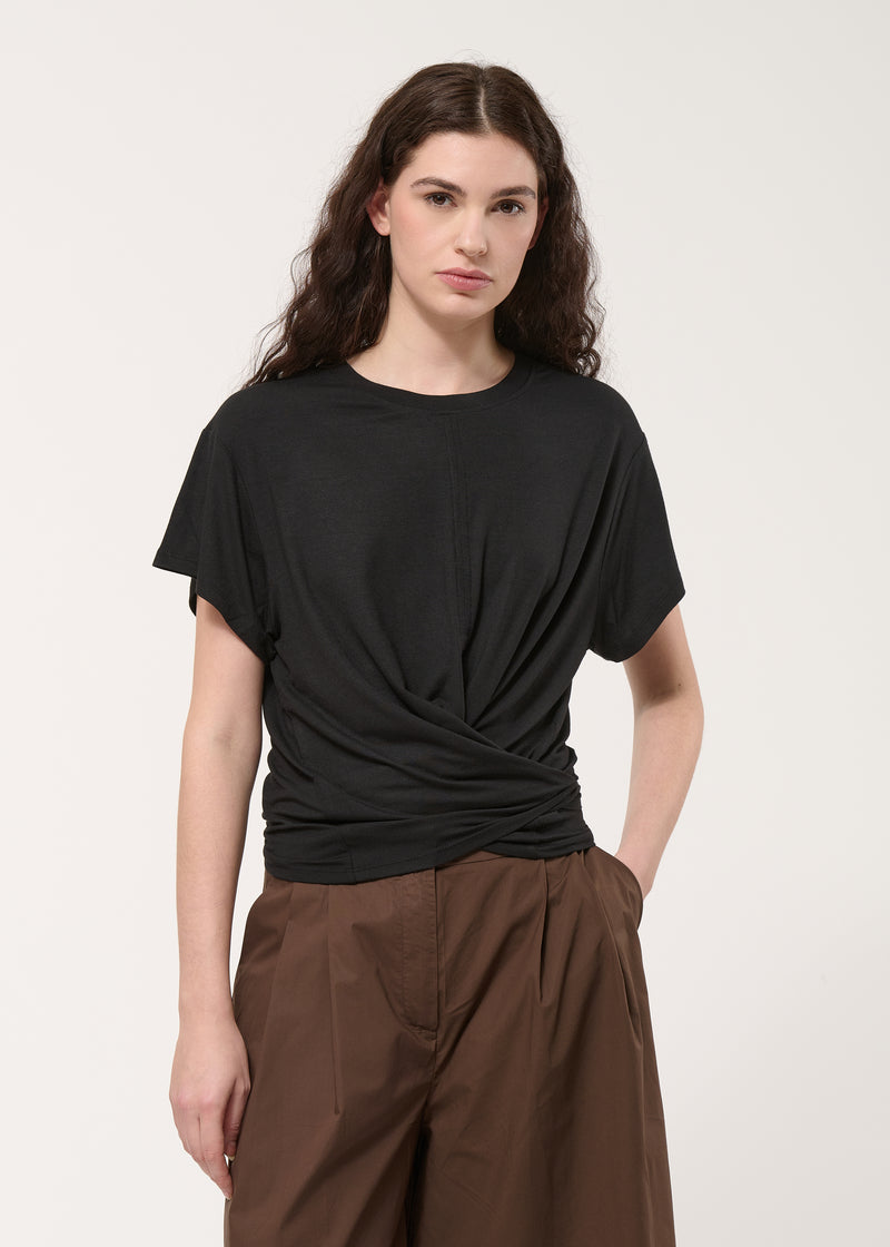 T-shirt drapé noir en jersey ultra soft - NOIR#couleur_NOIR