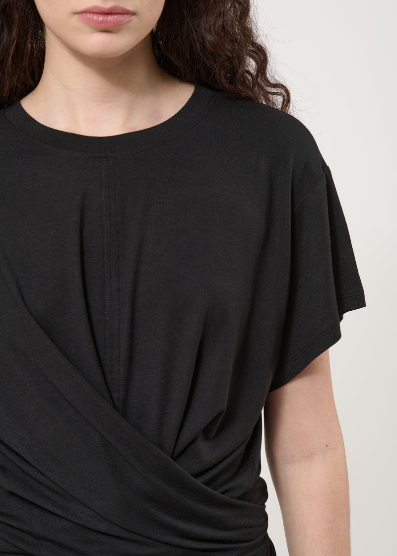T-shirt drapé noir en jersey ultra soft - NOIR#couleur_NOIR
