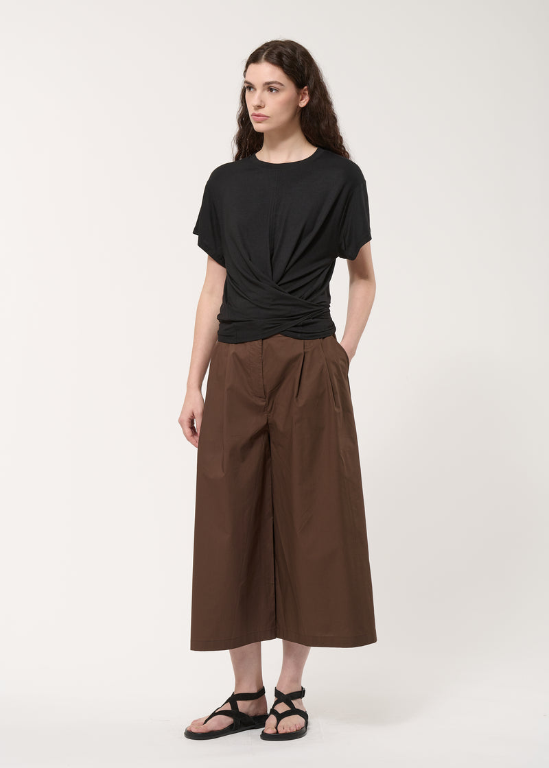 T-shirt drapé noir en jersey ultra soft - NOIR#couleur_NOIR