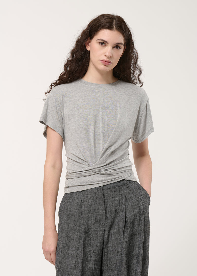 T-shirt drapé gris en jersey ultra soft - GRIS CHINE#couleur_GRIS CHINE