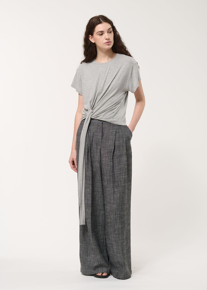 T-shirt drapé gris en jersey ultra soft - GRIS CHINE#couleur_GRIS CHINE