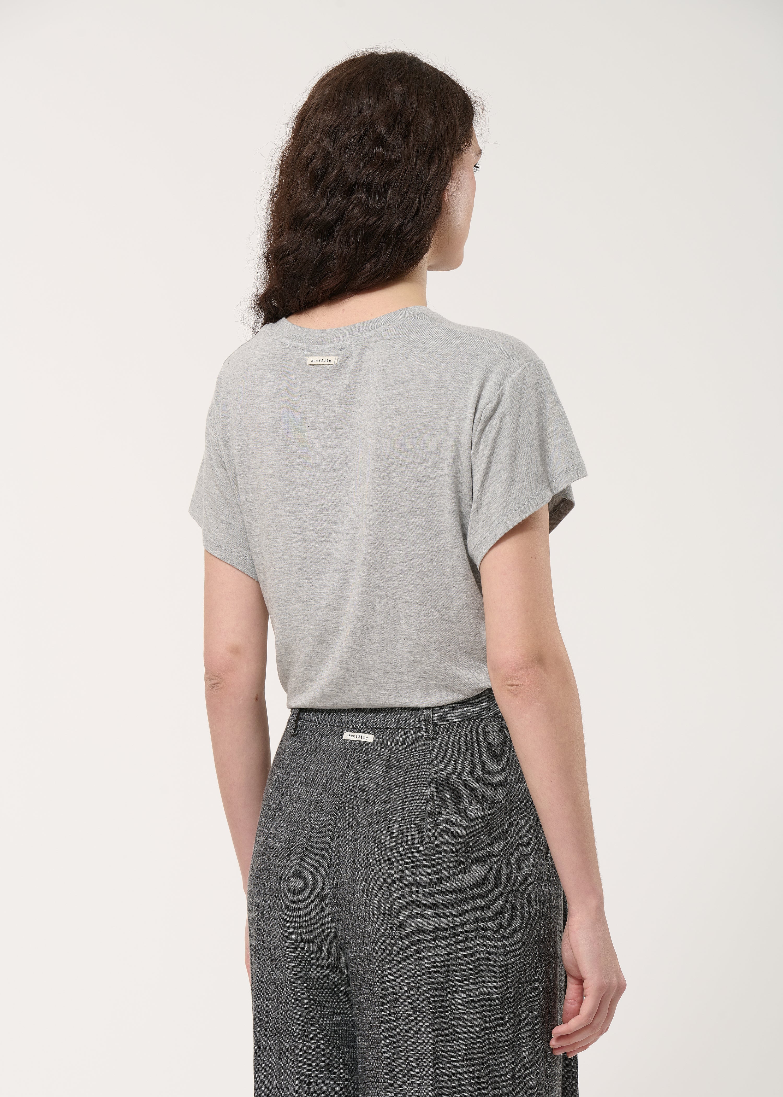 T-shirt drapé gris en jersey ultra soft - GRIS CHINE#couleur_GRIS CHINE