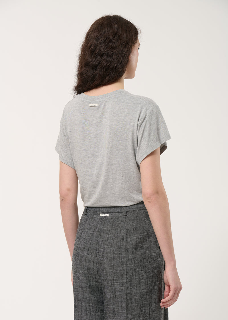 T-shirt drapé gris en jersey ultra soft - GRIS CHINE#couleur_GRIS CHINE