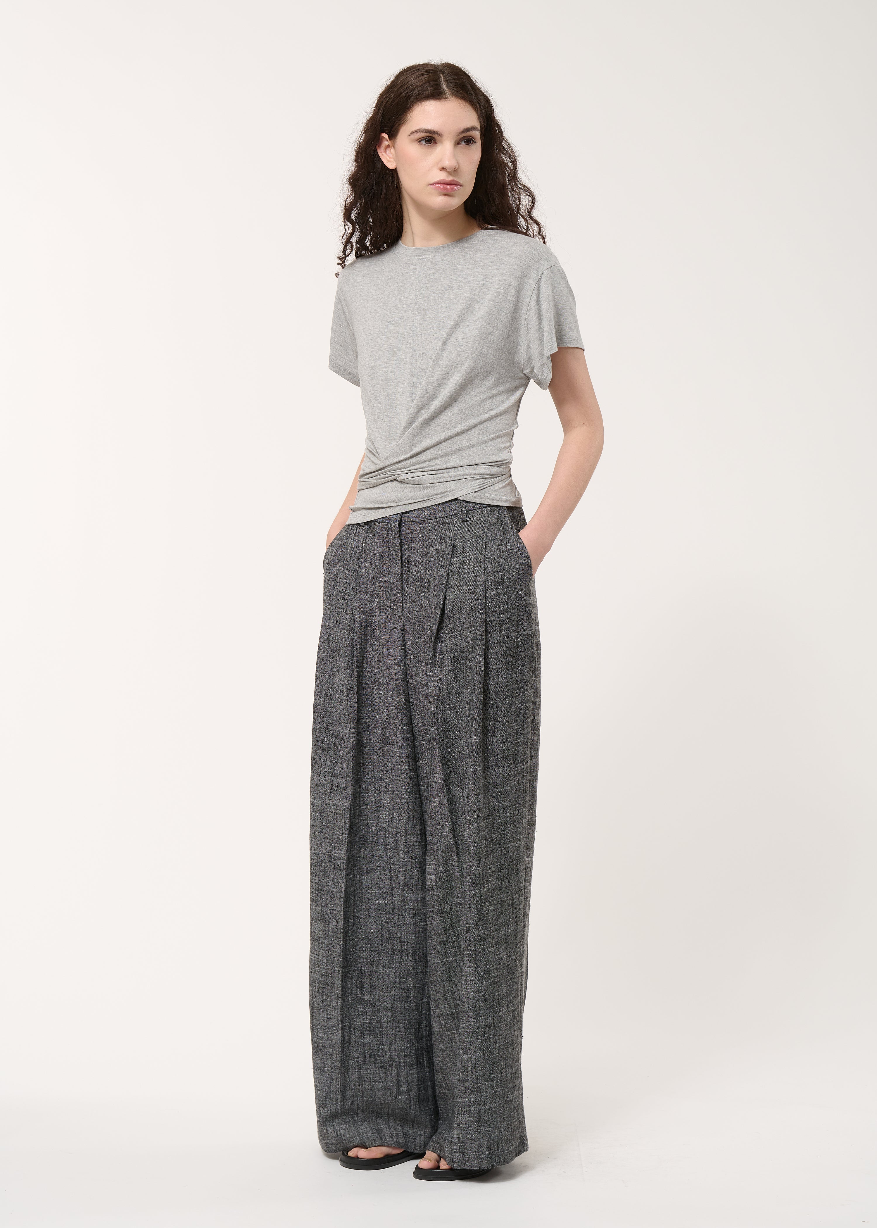 T-shirt drapé gris en jersey ultra soft - GRIS CHINE#couleur_GRIS CHINE