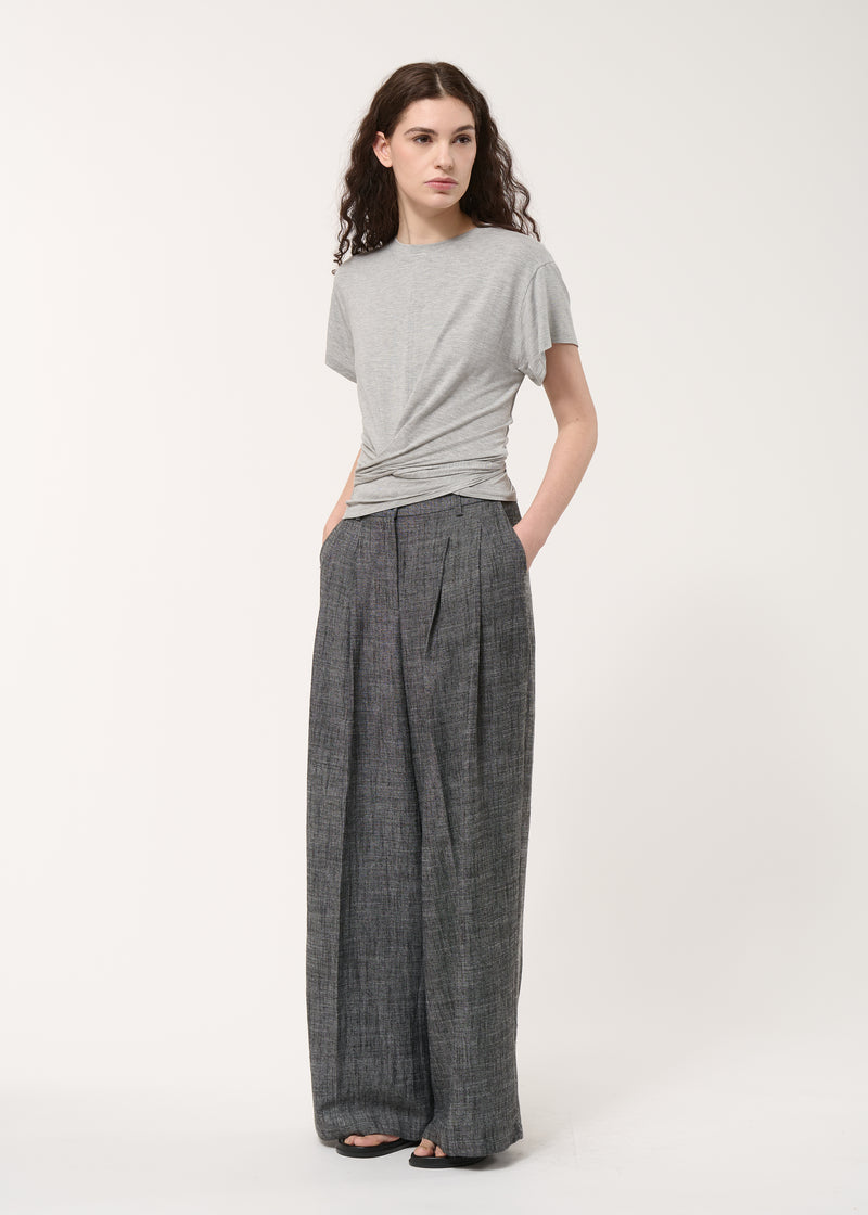 T-shirt drapé gris en jersey ultra soft - GRIS CHINE#couleur_GRIS CHINE