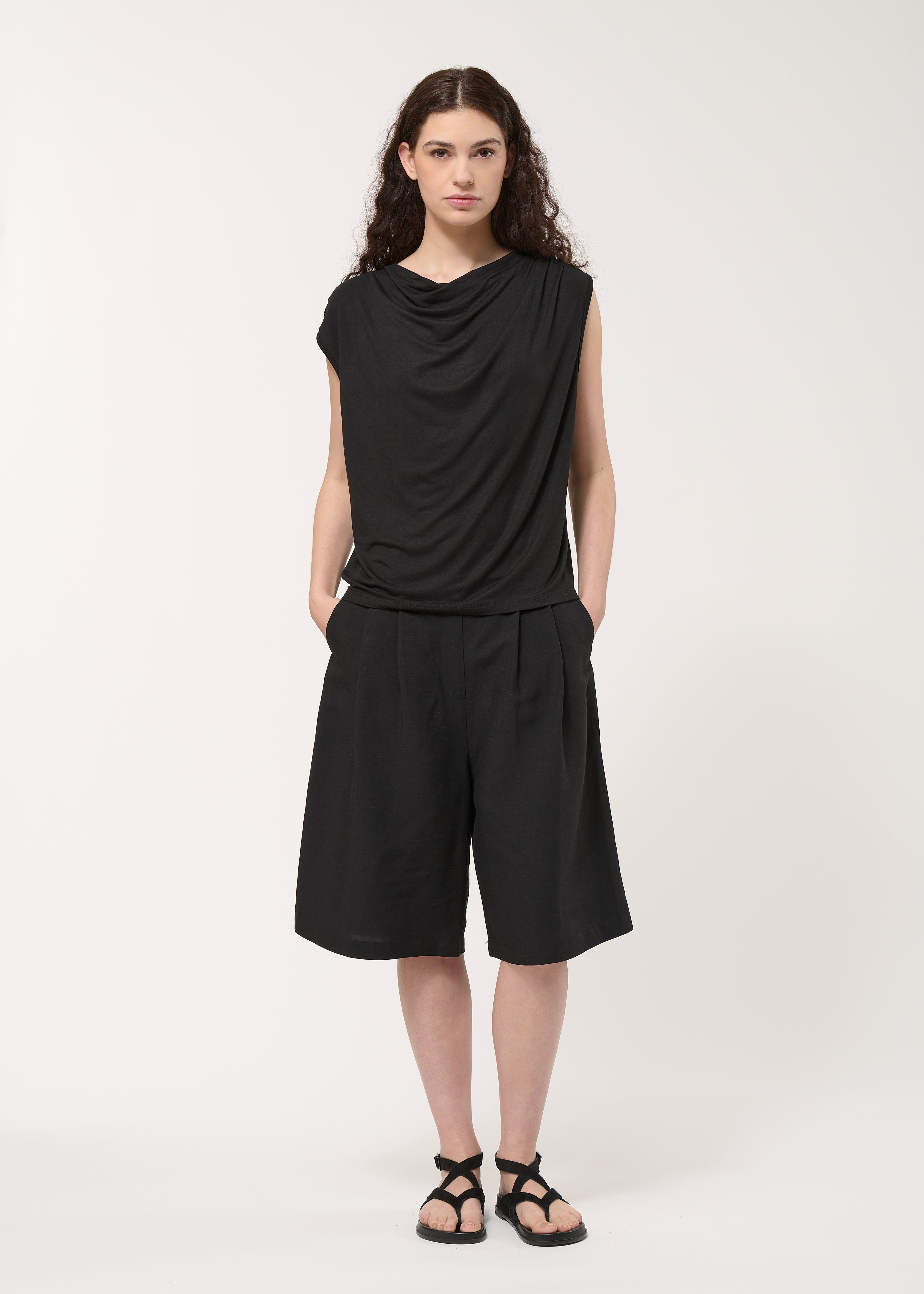Débardeur drapé noir en jersey ultra soft - NOIR#couleur_NOIR
