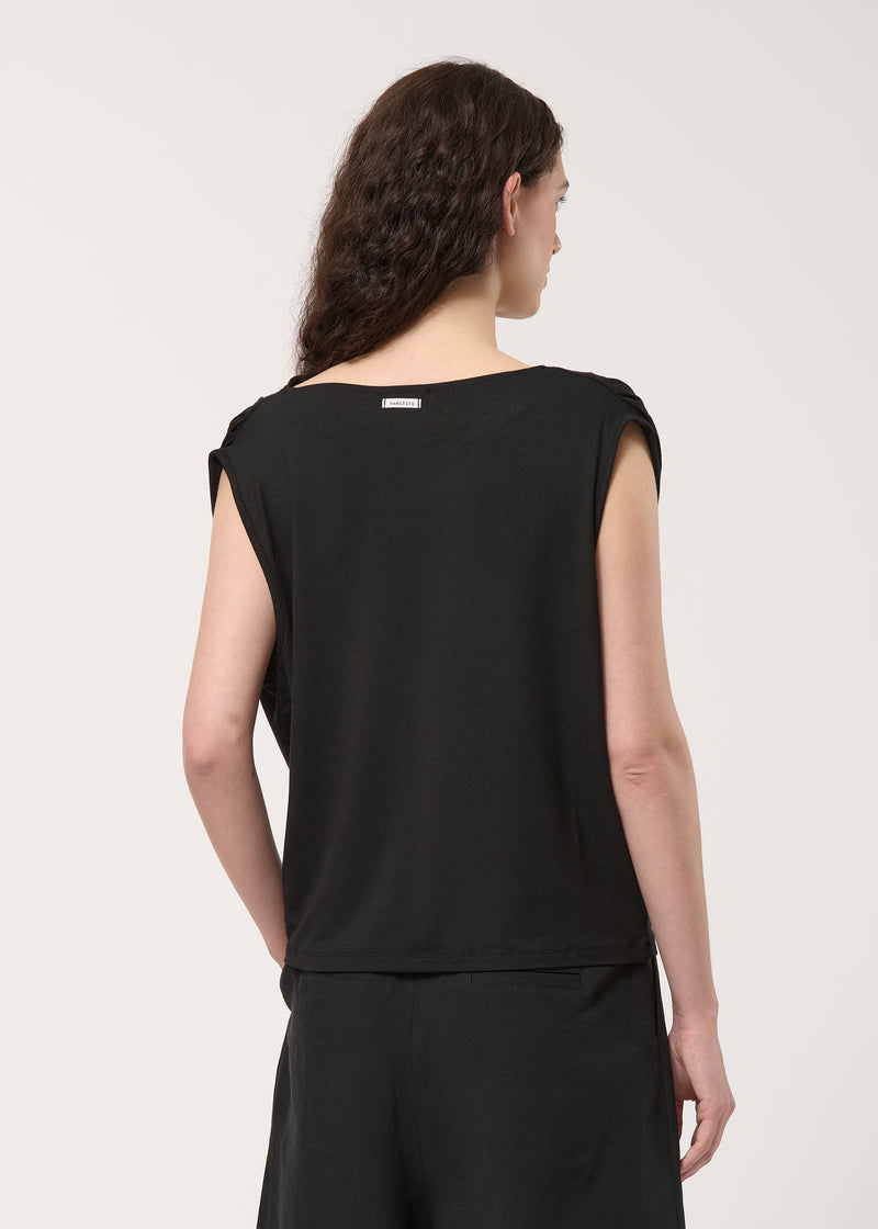 Débardeur drapé noir en jersey ultra soft - NOIR#couleur_NOIR