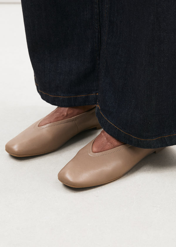 Ballerines taupe en cuir - TAUPE#couleur_TAUPE