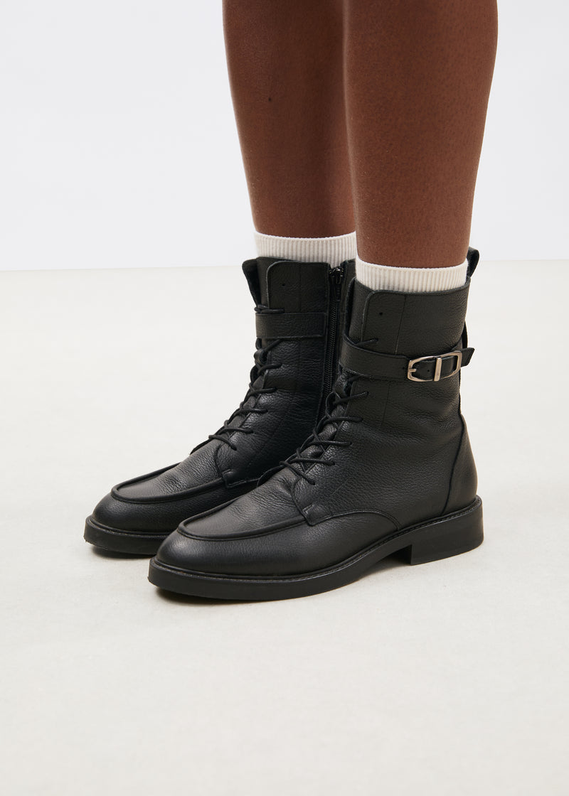Boots noires en cuir grainé - NOIR#couleur_NOIR