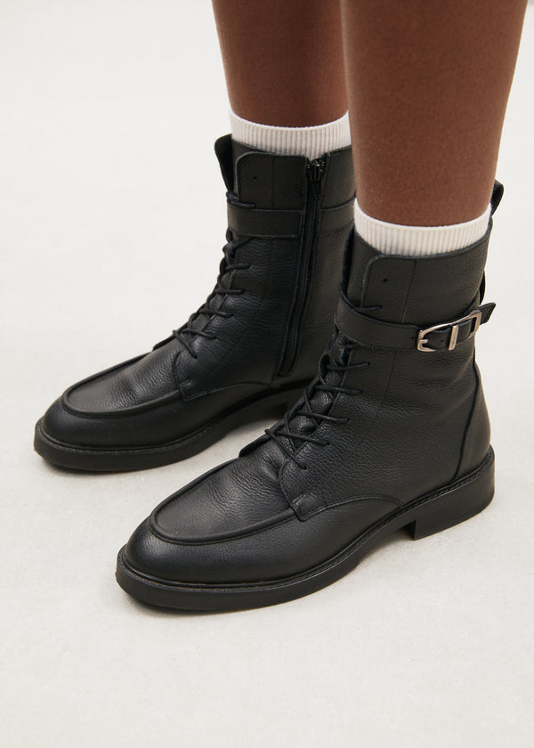 Boots noires en cuir grainé - NOIR#couleur_NOIR