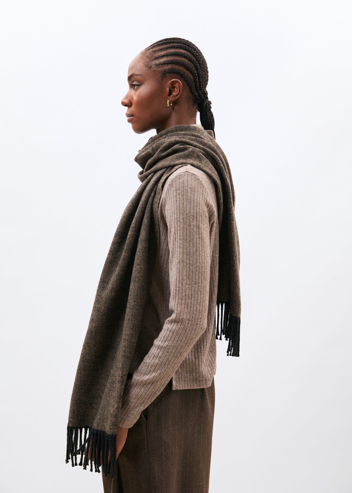 Écharpe marron et taupe - Mikou - EBENE/TAUPE#couleur_EBENE/TAUPE