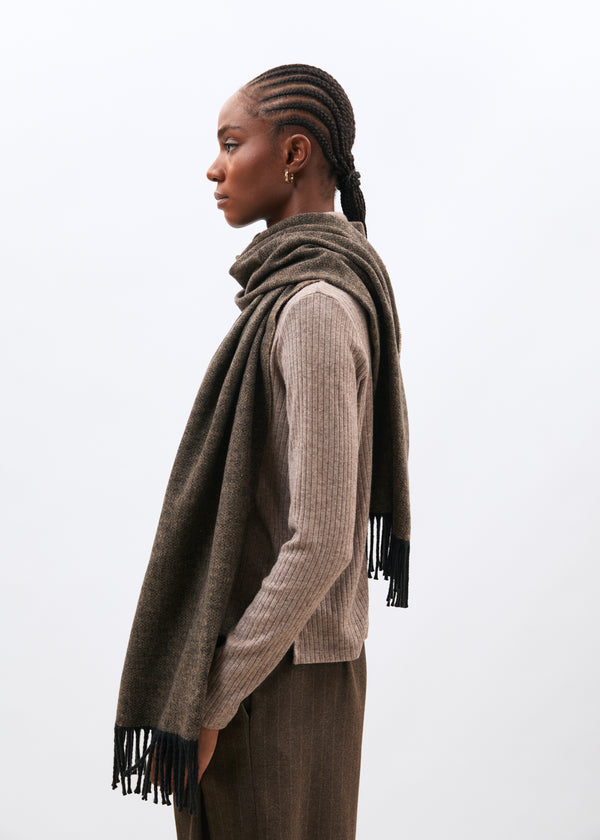 Écharpe marron et taupe - Mikou - EBENE/TAUPE#couleur_EBENE/TAUPE