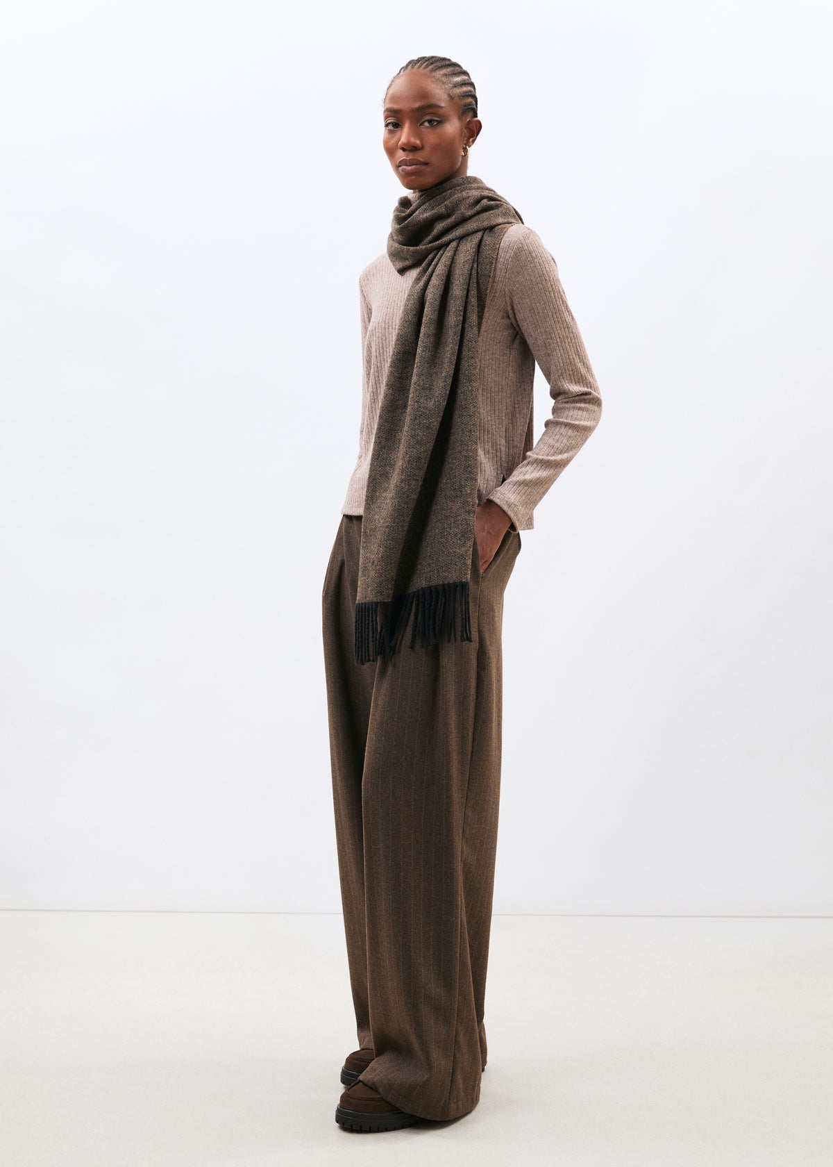 Écharpe marron et taupe - Mikou - EBENE/TAUPE#couleur_EBENE/TAUPE