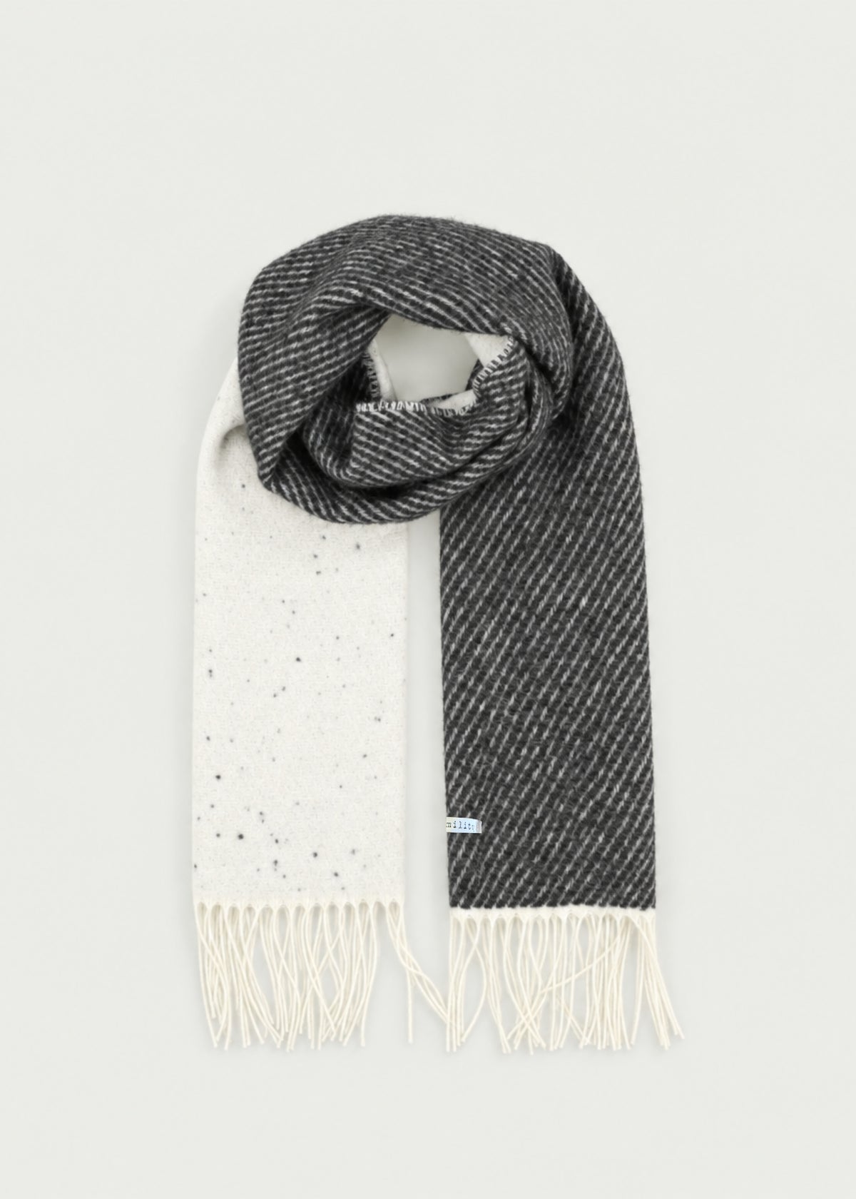 Écharpe écru et gris - Mioji - ECRU/ANTHRACITE#couleur_ECRU/ANTHRACITE