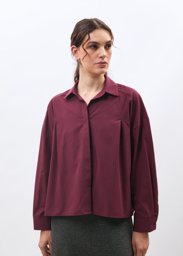 Chemise oversize bordeaux manches longues à rayures - BORDEAUX#couleur_BORDEAUX
