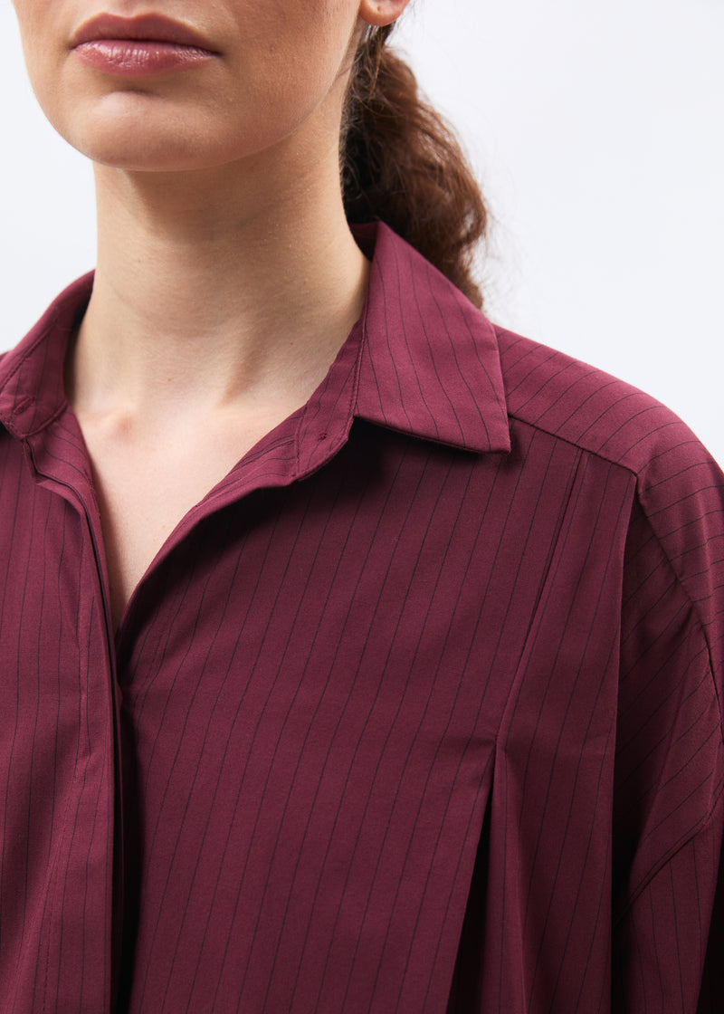Chemise oversize bordeaux manches longues à rayures - BORDEAUX#couleur_BORDEAUX