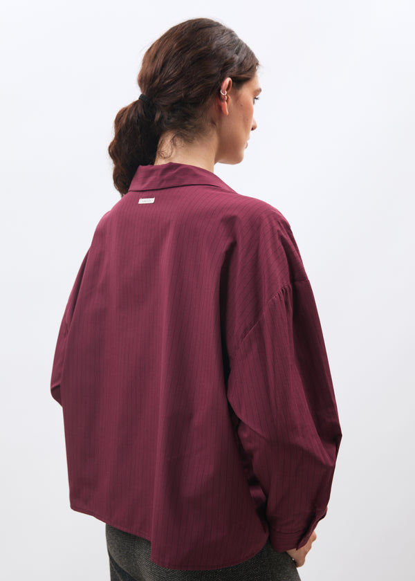 Chemise oversize bordeaux manches longues à rayures - BORDEAUX#couleur_BORDEAUX