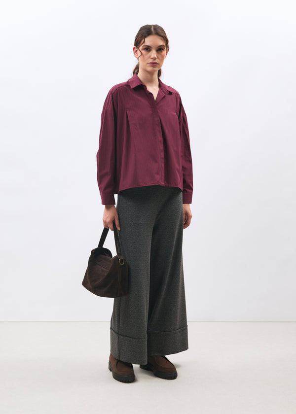 Chemise oversize bordeaux manches longues à rayures - BORDEAUX#couleur_BORDEAUX
