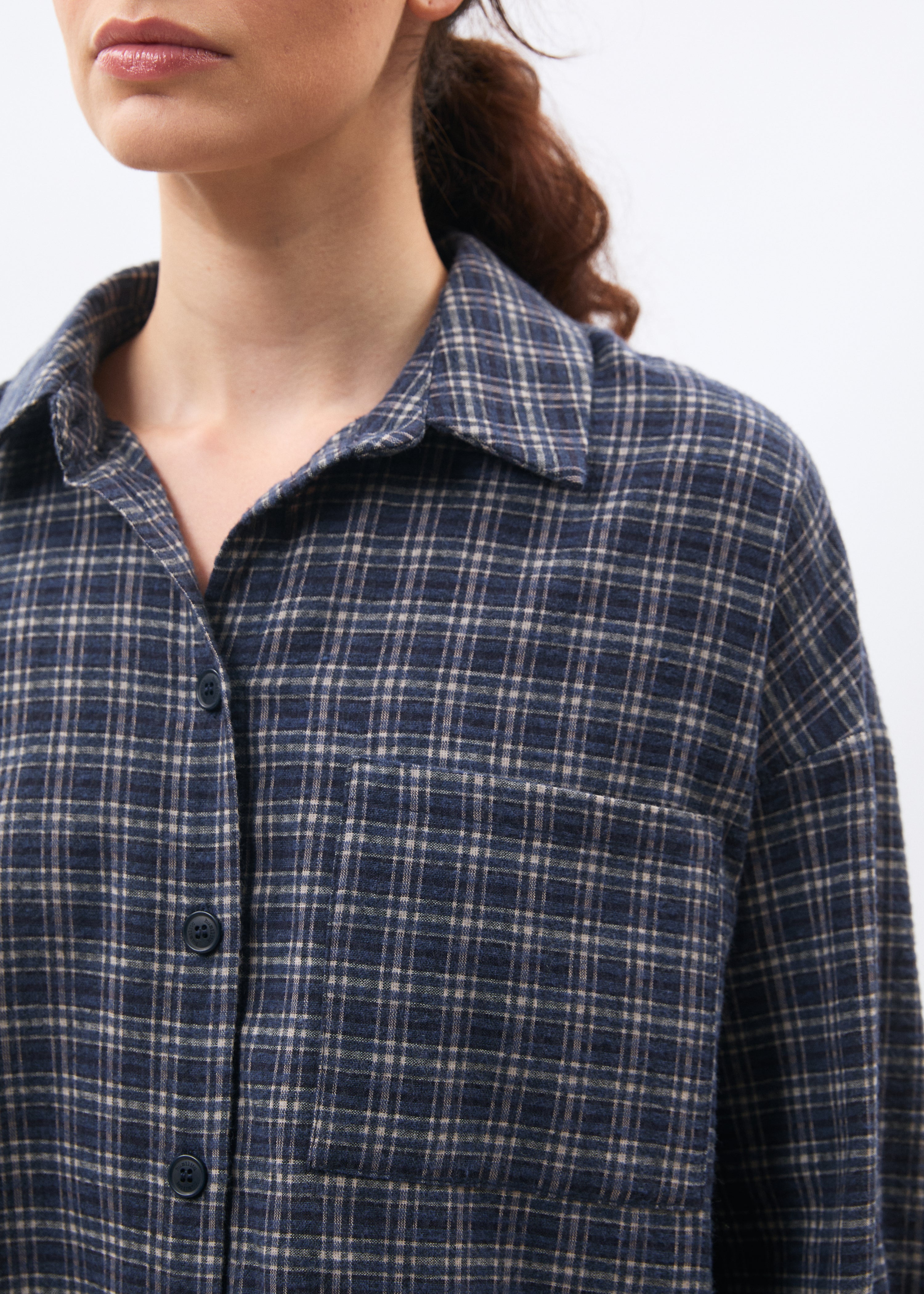 Chemise oversize bleu marine manches longues à carreaux - MARINE#couleur_MARINE