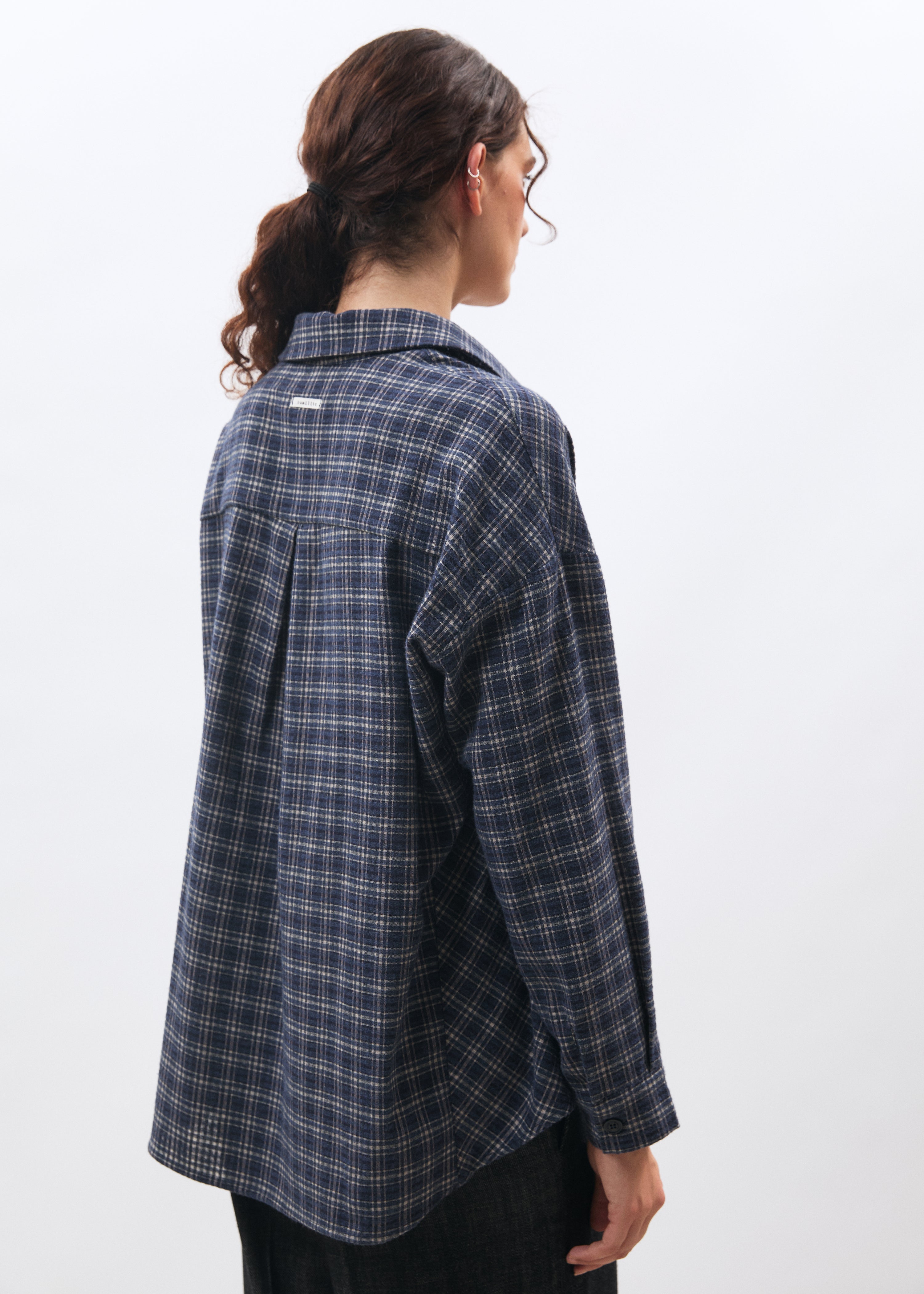 Chemise oversize bleu marine manches longues à carreaux - MARINE#couleur_MARINE