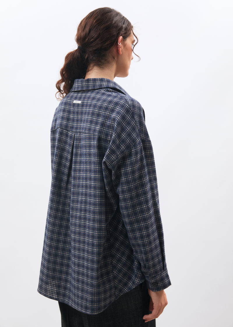 Chemise oversize bleu marine manches longues à carreaux - MARINE#couleur_MARINE