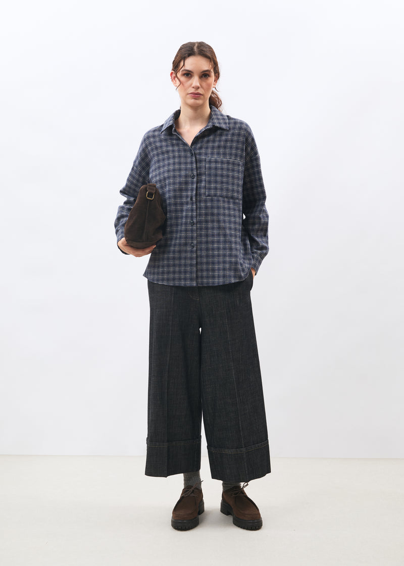 Chemise oversize bleu marine manches longues à carreaux - MARINE#couleur_MARINE
