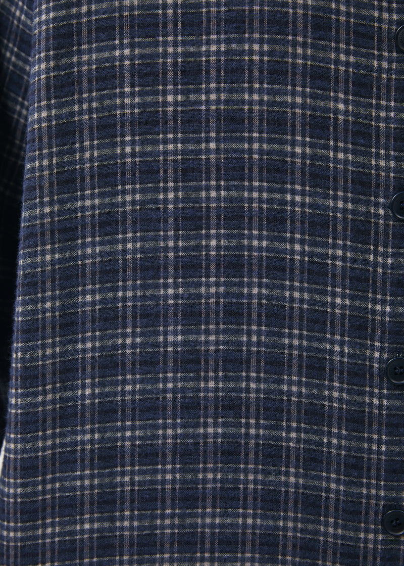 Chemise oversize bleu marine manches longues à carreaux - MARINE#couleur_MARINE