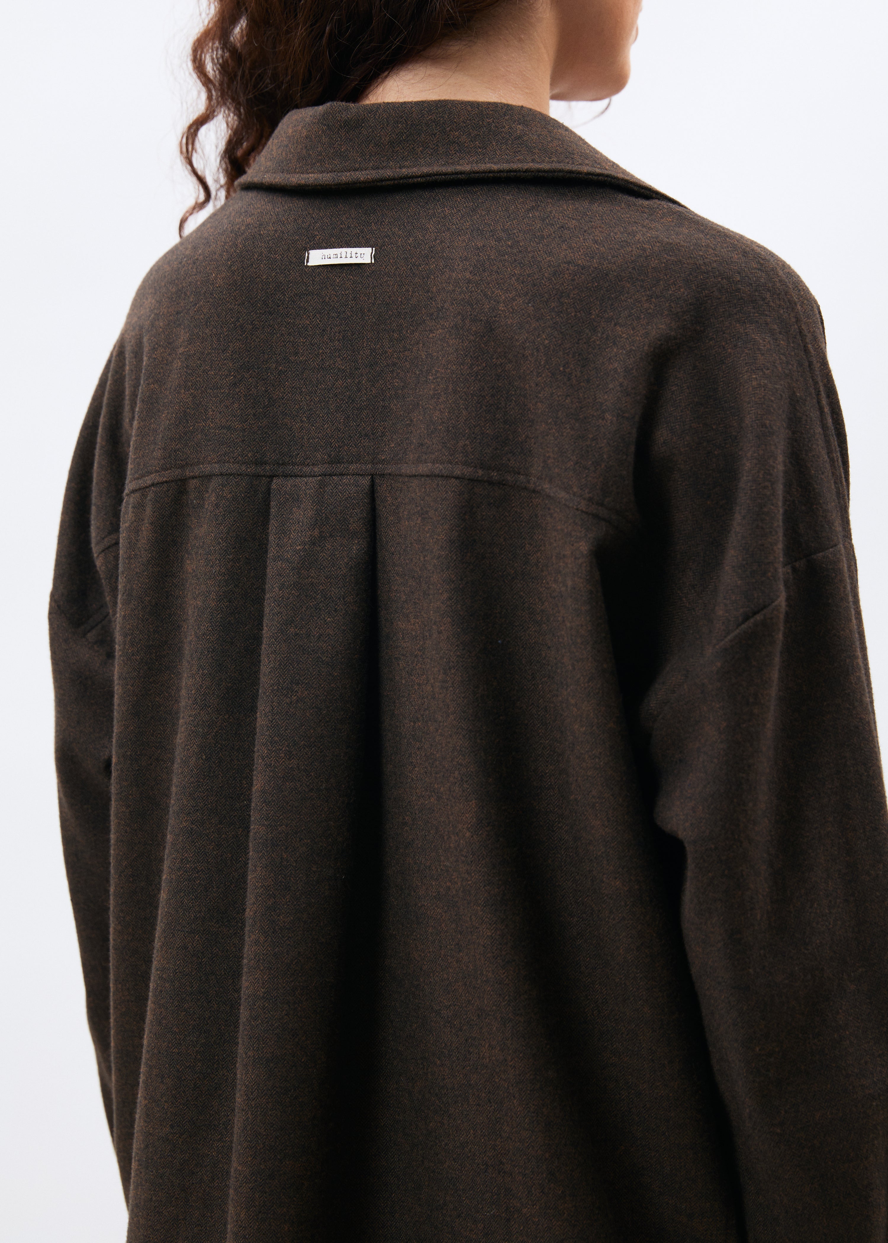 Chemise oversize marron en flanelle à chevrons - CHOCOLAT#couleur_CHOCOLAT
