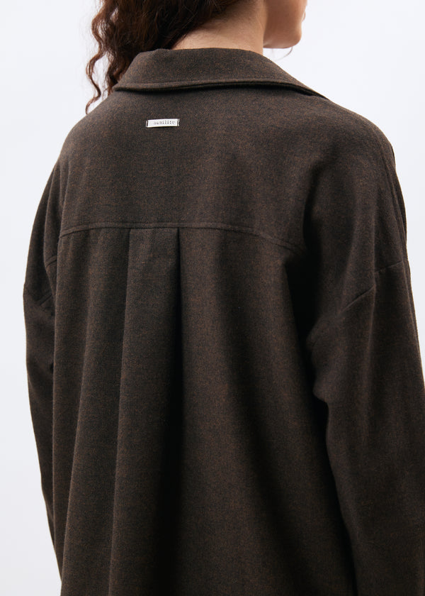 Chemise oversize marron en flanelle à chevrons - CHOCOLAT#couleur_CHOCOLAT