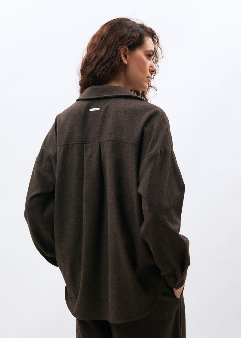 Chemise oversize marron en flanelle à chevrons - CHOCOLAT#couleur_CHOCOLAT