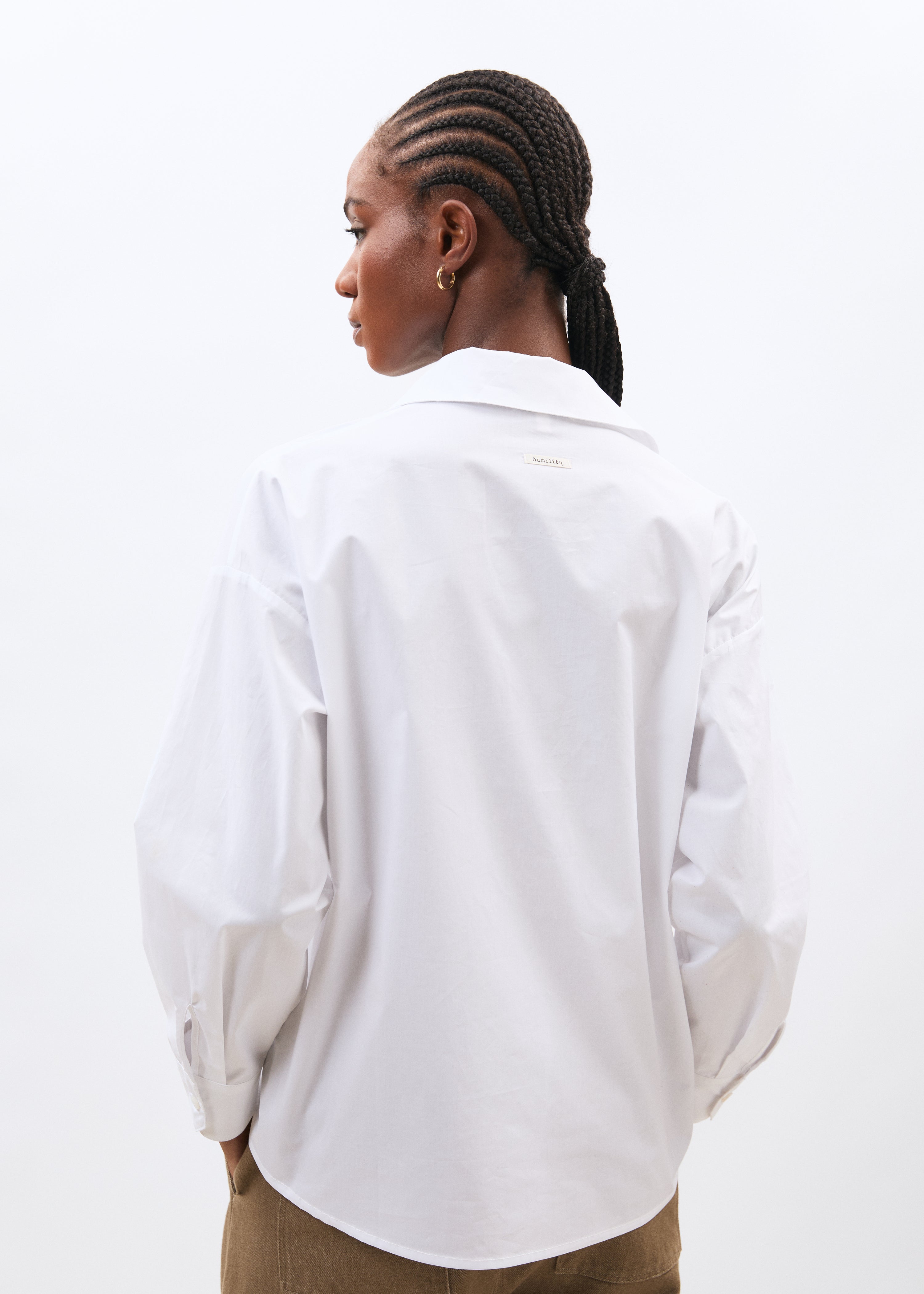 Chemise blanche manches longues en popeline de coton - BLANC#couleur_BLANC
