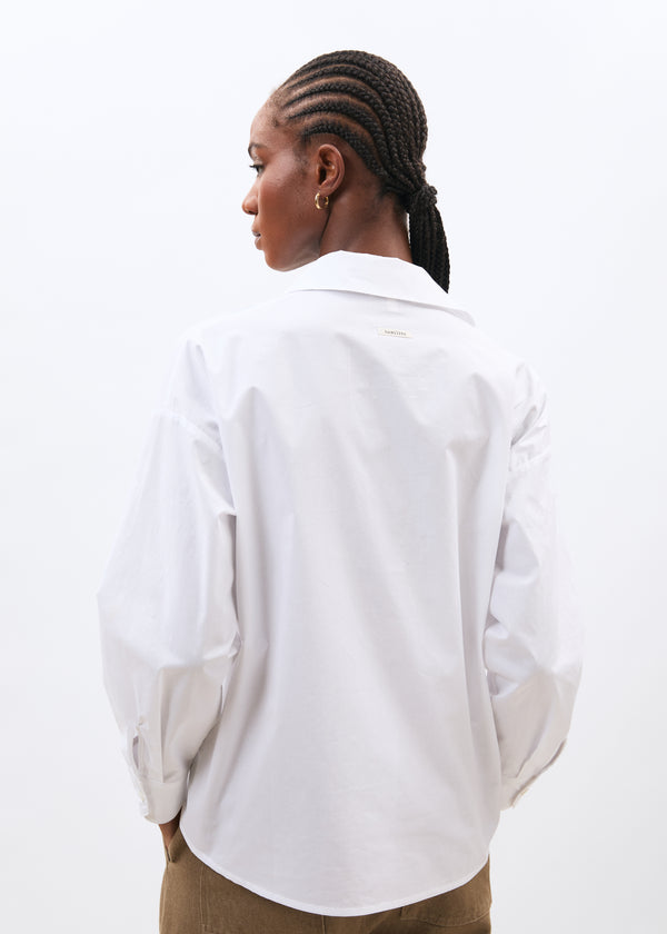 Chemise blanche manches longues en popeline de coton - BLANC#couleur_BLANC