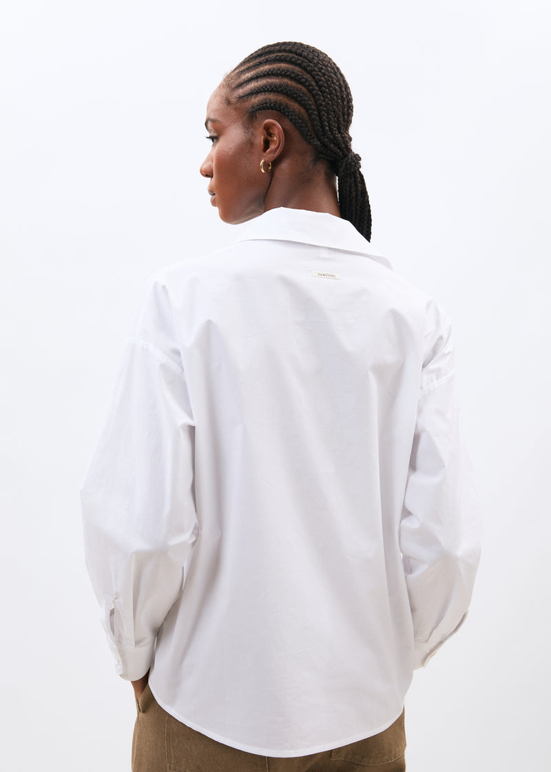 Chemise blanche manches longues en popeline de coton - BLANC#couleur_BLANC