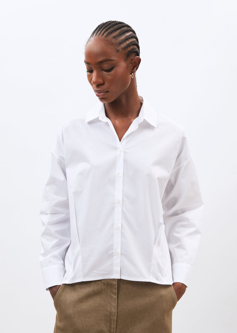 Chemise blanche manches longues en popeline de coton - BLANC#couleur_BLANC