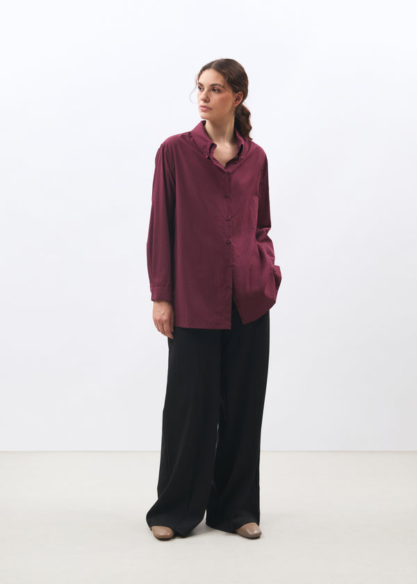 Chemise longue bordeaux à rayures - BORDEAUX#couleur_BORDEAUX