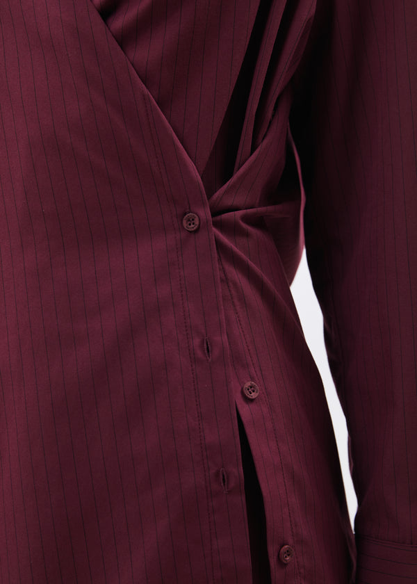 Chemise longue bordeaux à rayures - BORDEAUX#couleur_BORDEAUX